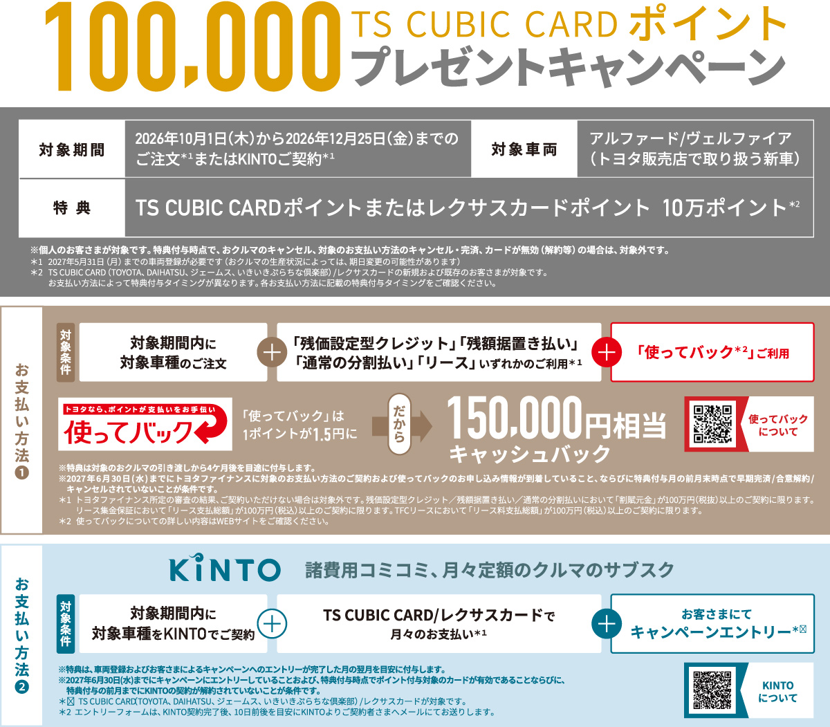 100,000 TS CUBIC CARDポイント プレゼントキャンペーン詳細